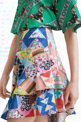 Asymmetrische Rok Hoge Taille - Roze en Petrolblauw