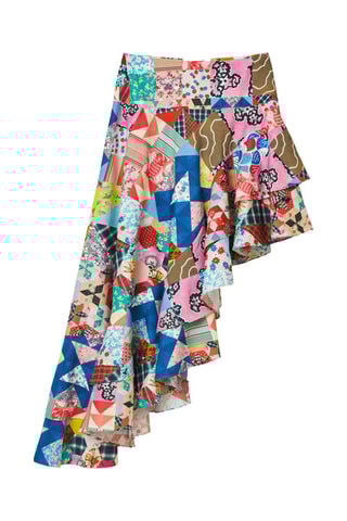 Asymmetrische Rok Hoge Taille - Roze en Petrolblauw