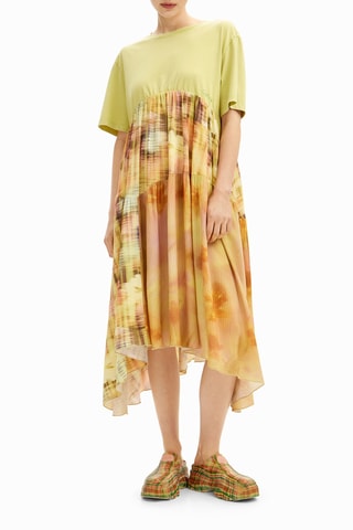 Jurk met trompe-l'oeil effect - Geel