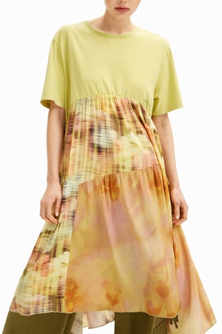 Jurk met trompe-l'oeil effect - Geel