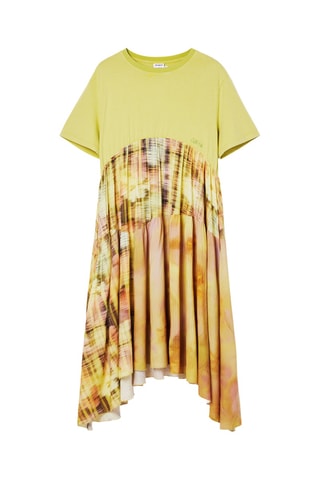 Jurk met trompe-l'oeil effect - Geel