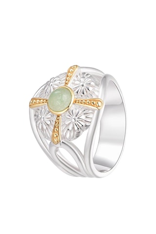 Ring - Zilver, Zilver Doublé Geelgoud en Groene Kwarts