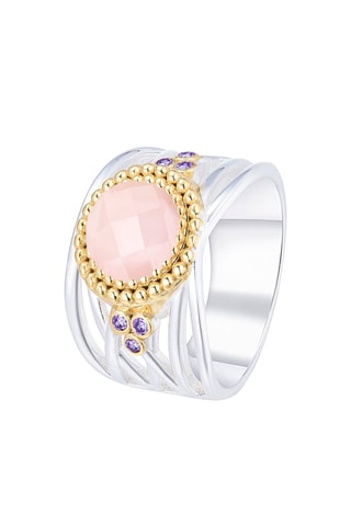Ring - Zilver, Zilver Doublé Geelgoud en Rozenkwarts