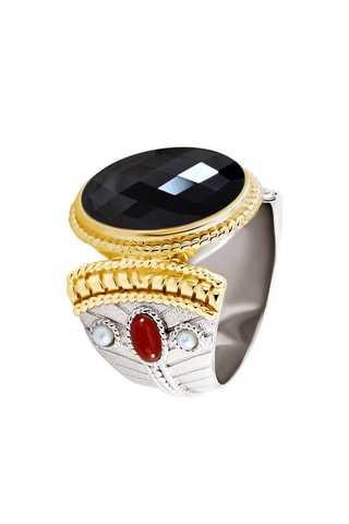 Ring Zilver, onyx en cultivéparels