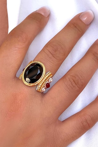 Ring Zilver, onyx en cultivéparels