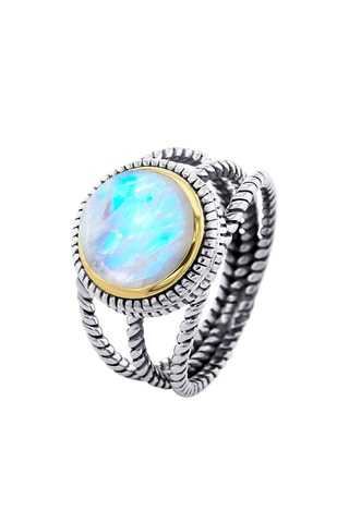 Ring - Zilver, Zilver Doublé Geelgoud en Maansteen