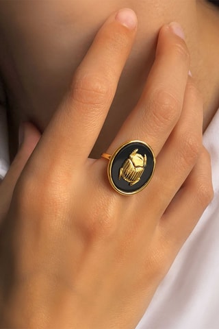 Ring Zilver Doublé Geelgoud en Onyx