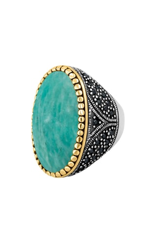 Ring - Zilver, doublé geelgoud en amazoniet