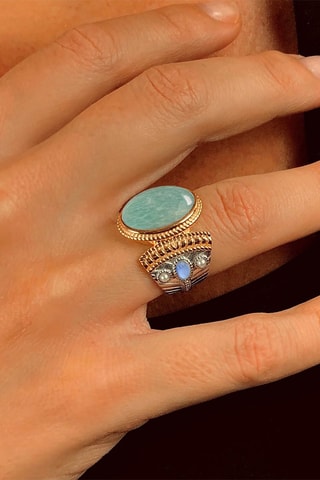 Ring - Zilver, amazoniet, tanzaniet en cultivéparels