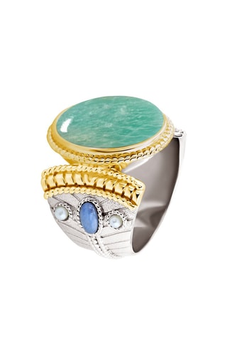 Ring - Zilver, amazoniet, tanzaniet en cultivéparels