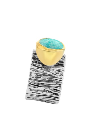 Ring - Zilver, Doublé Geelgoud en Amazoniet