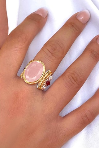 Ring Atlas -   Zilver, Rozenkwarts en Cultivéparels