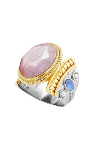 Ring Atlas -   Zilver, Rozenkwarts en Cultivéparels