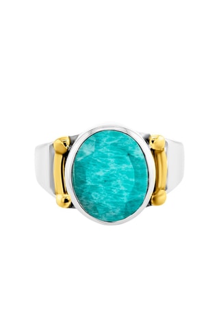 Ring - Zilver, Zilver Doublé Geelgoud en Amazoniet