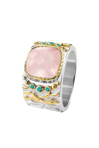 Ring - Zilver, Zilver Doublé Geelgoud, Kwarts en Smaragd