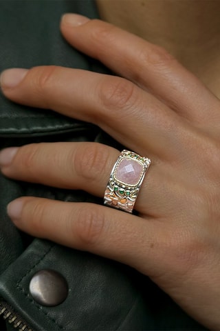 Ring - Zilver, Zilver Doublé Geelgoud, Kwarts en Smaragd