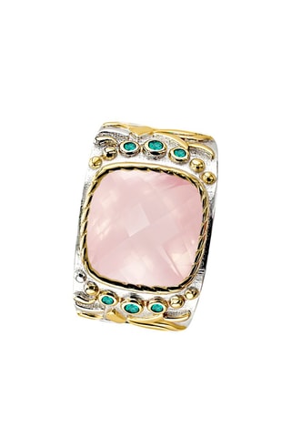 Ring - Zilver, Zilver Doublé Geelgoud, Kwarts en Smaragd
