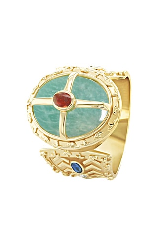 Ring - Zilver Doublé Geelgoud, Saffier en Amazoniet