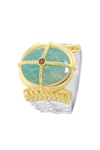 Ring - Zilver Doublé Geelgoud, Saffier en Amazoniet