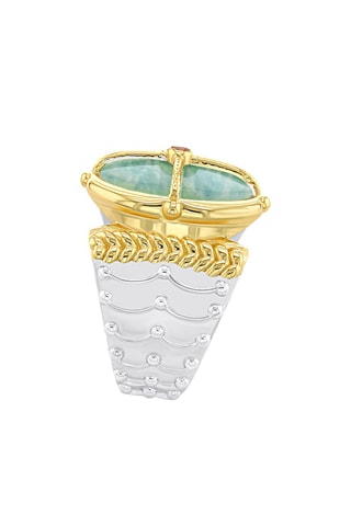 Ring - Zilver Doublé Geelgoud, Saffier en Amazoniet