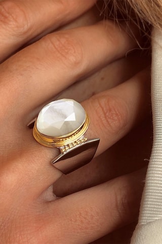 Ring - Zilver, Zilver Doublé Geelgoud en Parelmoer