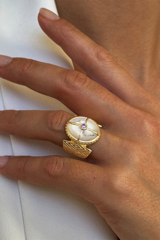 Ring - Zilver Doublé Geelgoud, Amethist en Parelmoer