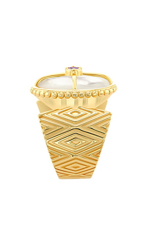 Ring - Zilver Doublé Geelgoud, Amethist en Parelmoer