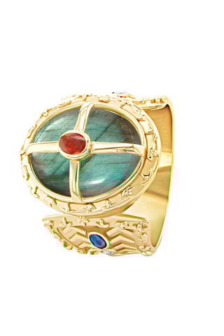 Ring - Zilver Doublé Geelgoud, Granaat, Saffier en Labradoriet