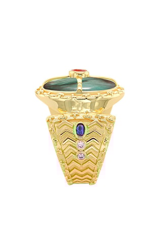 Ring - Zilver Doublé Geelgoud, Granaat, Saffier en Labradoriet