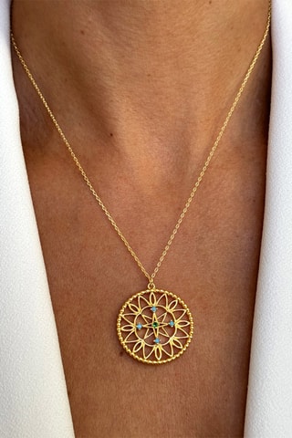 Ketting - Zilver Doublé Geelgoud, Smaragd en Saffieren