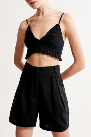 Short en lin taille haute - Noir