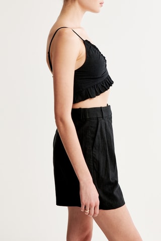 Short en lin taille haute - Noir