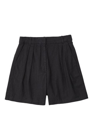 Short en lin taille haute - Noir