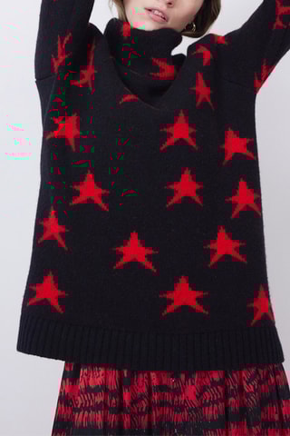Camisola em lã e caxemira Reeno - Preto e vermelho