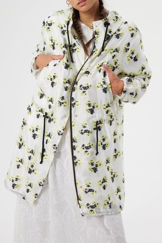Sobretudo com capuz Branco e amarelo