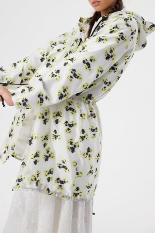 Sobretudo com capuz Branco e amarelo