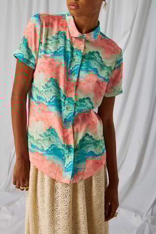 Camisa Doria - Coral e turquesa