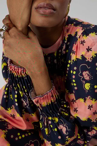 Vestido comprido Thelma - Rosa e azul-noite