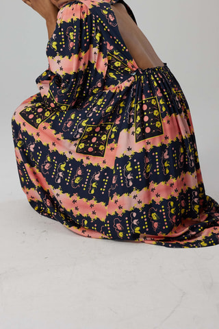 Vestido comprido Thelma - Rosa e azul-noite