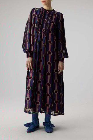 Vestido comprido de seda Thelma - Azul e rosa