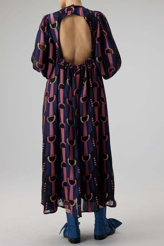 Vestido comprido de seda Thelma - Azul e rosa