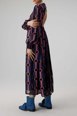 Vestido comprido de seda Thelma - Azul e rosa
