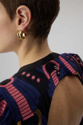 Vestido comprido de seda Thelma - Azul e rosa