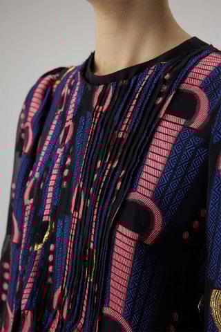 Vestido comprido de seda Thelma - Azul e rosa