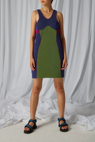 Vestido direito Azul e verde