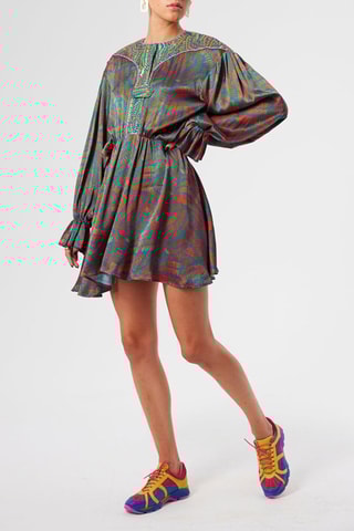 Vestido direito Vermelho e azul