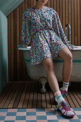 Vestido direito Branco e azul