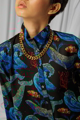 Vestido direito Preto e azul