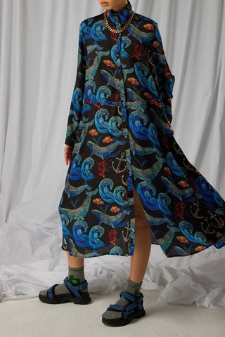 Vestido direito Preto e azul