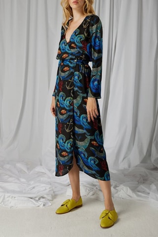Vestido midi Preto e azul